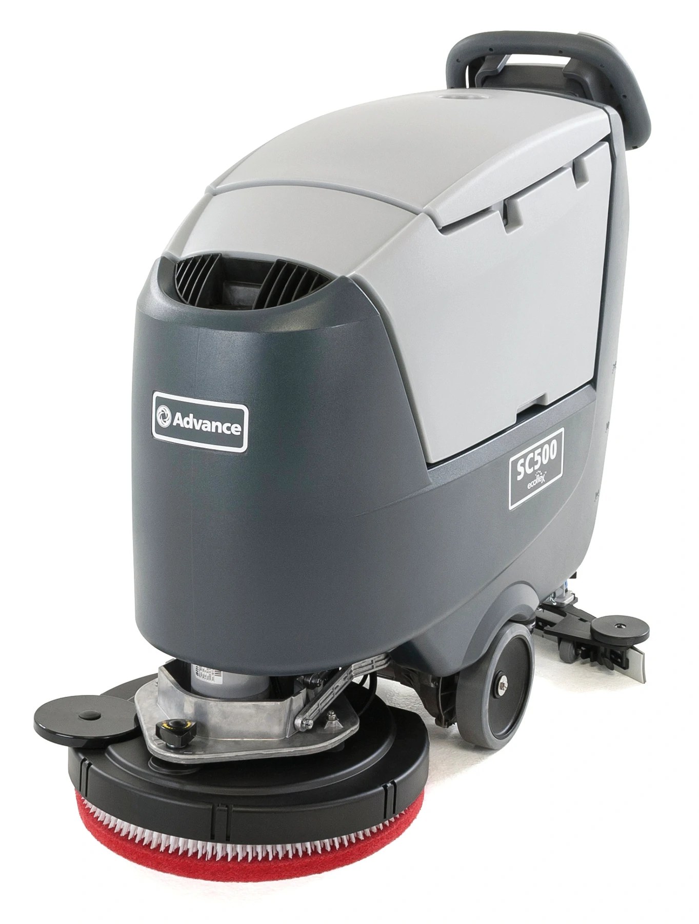 Advance SC500 20 in disc walk-behind scrubber, left front view