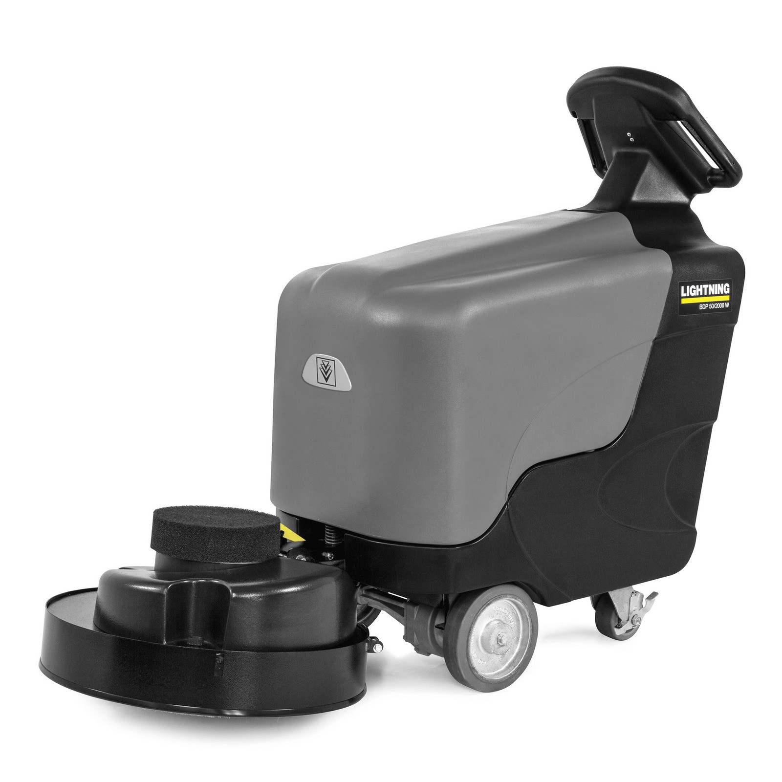 Karcher Lightning BDP 50/2000 W battery burnisher, side three-quarter view showing the handle, battery housing and 20 in burnishing head