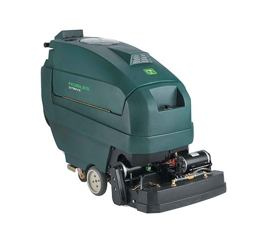 Nobles Strive walk-behind dual technology carpet extractor, front three-quarter view showing the cleaning head and rollers