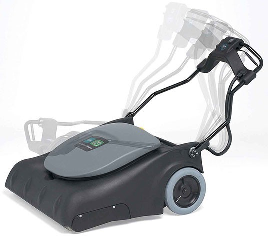 Tennant V-WA-30 wide area vacuum with its adjustable handle shown in several positions