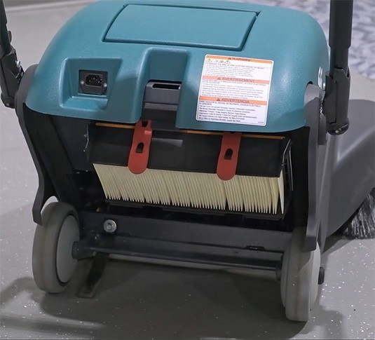 Tennant S6 with the cover open showing the panel dust filter