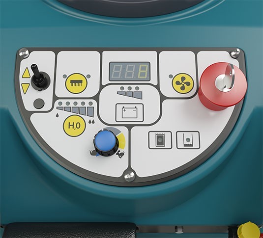 Tennant T290 self-propel handle controls with the drive speed knob and display