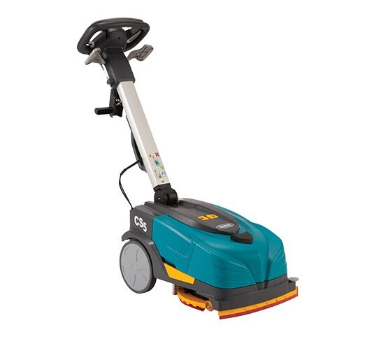Tennant CS5 micro-scrubber, right side view with the handle upright