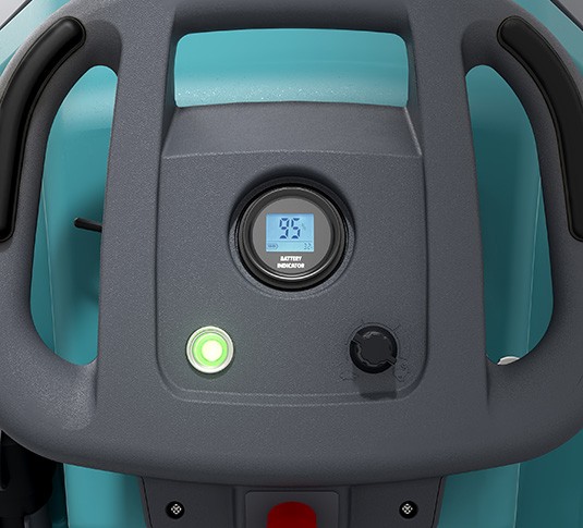 Tennant T360 control panel with the battery display and one-button start-stop