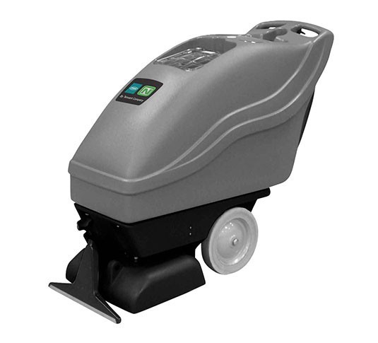 Tennant EX-SC-1020 self-contained carpet extractor, front three-quarter view showing the vacuum shoe and rear wheels