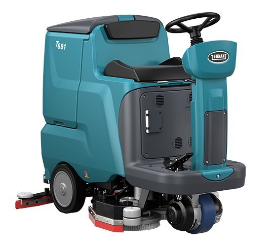 Tennant T681 small ride-on scrubber, right side view