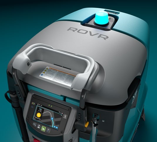 Tennant X6 ROVR from above, showing the handle, touch screen and status light