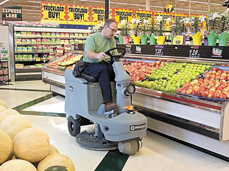 Advance Advolution 2710 burnishing a grocery store floor