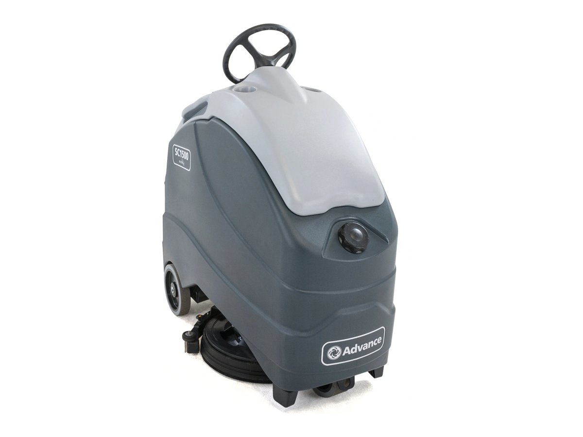 Advance SC1500 20D disc stand-on floor scrubber, front right view