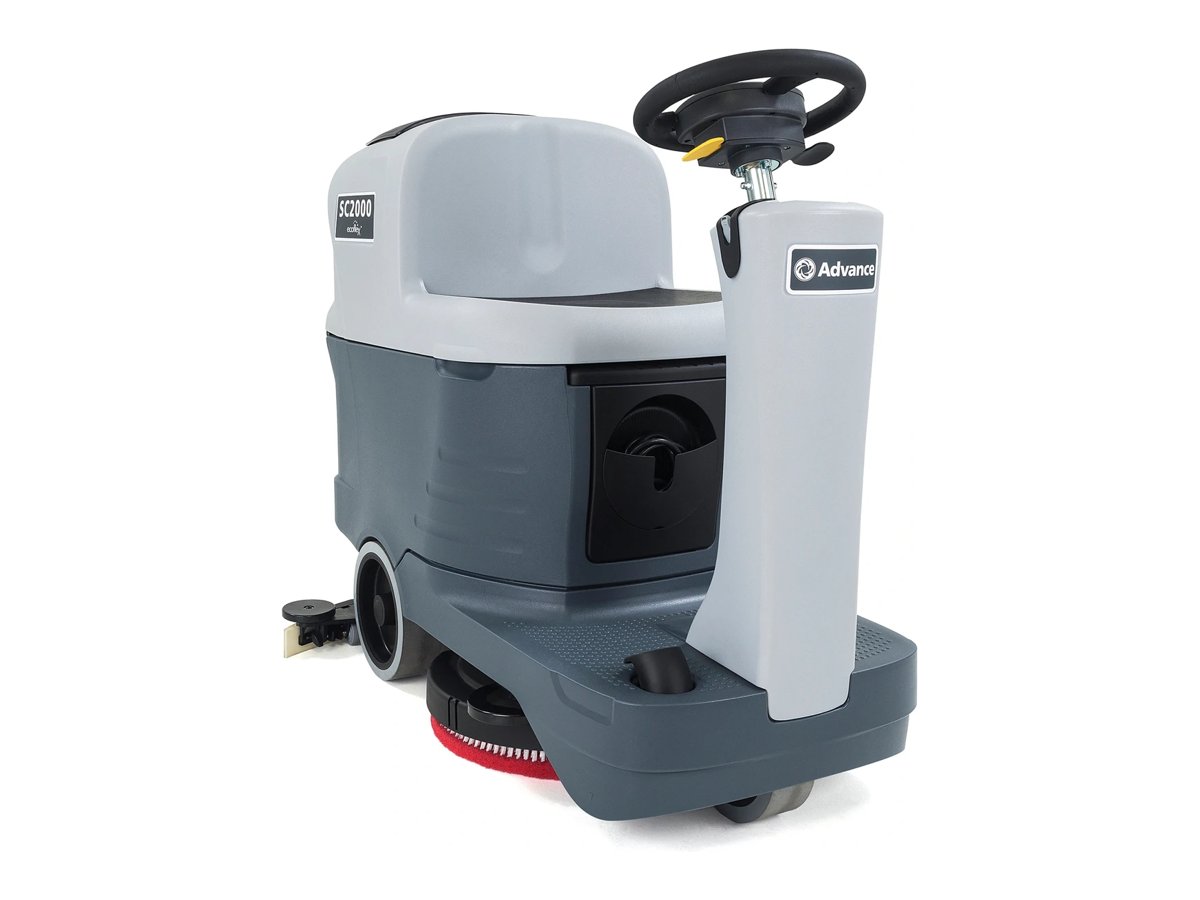 Advance SC2000 micro rider floor scrubber, front right view