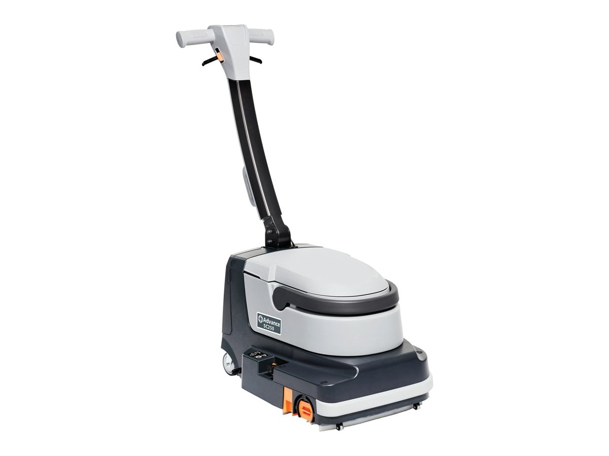 Advance SC250 cordless micro scrubber with handle upright, right side view