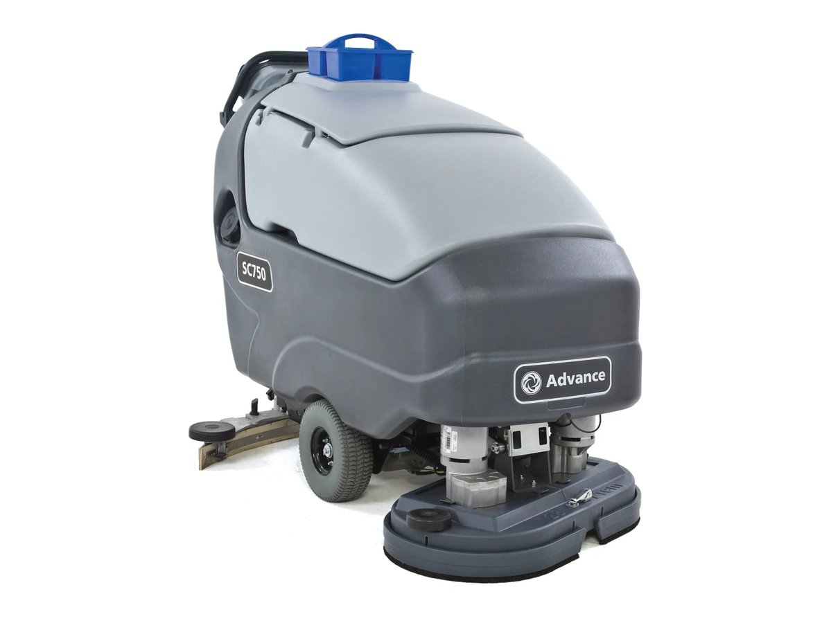 Advance SC750 disc walk-behind floor scrubber, front right view