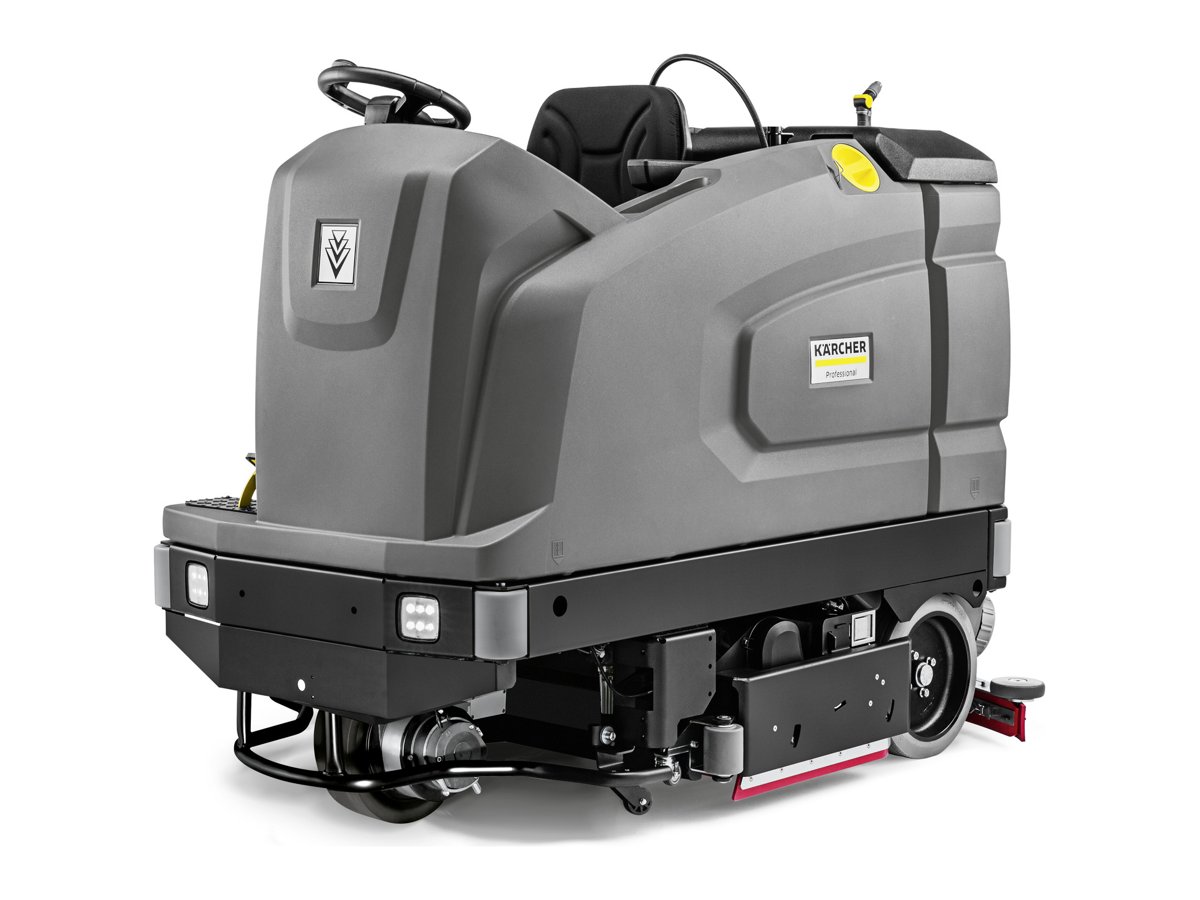 Kärcher B 260 RI Bp ride-on floor scrubber with R 100 cylindrical deck, side view