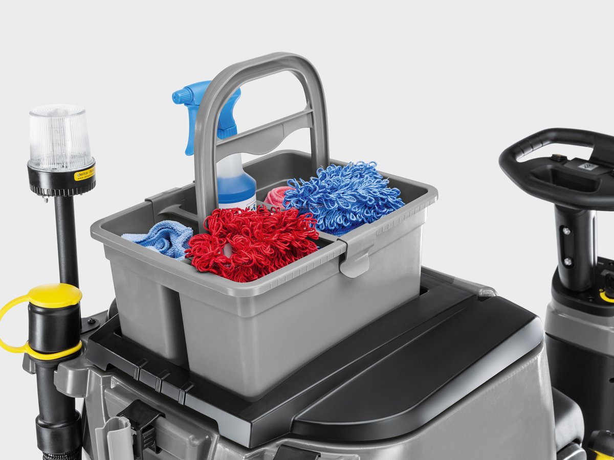 Home Base caddy with cleaning tools mounted on the Kärcher BD 50/70 R Bp