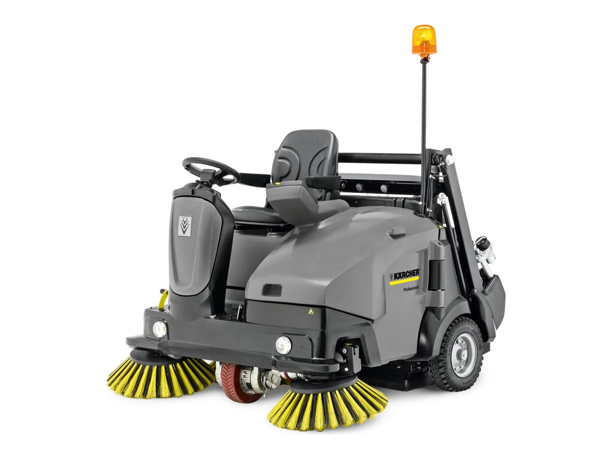 Kärcher KM 125/130 R Bp ride-on vacuum sweeper with two side brushes and beacon