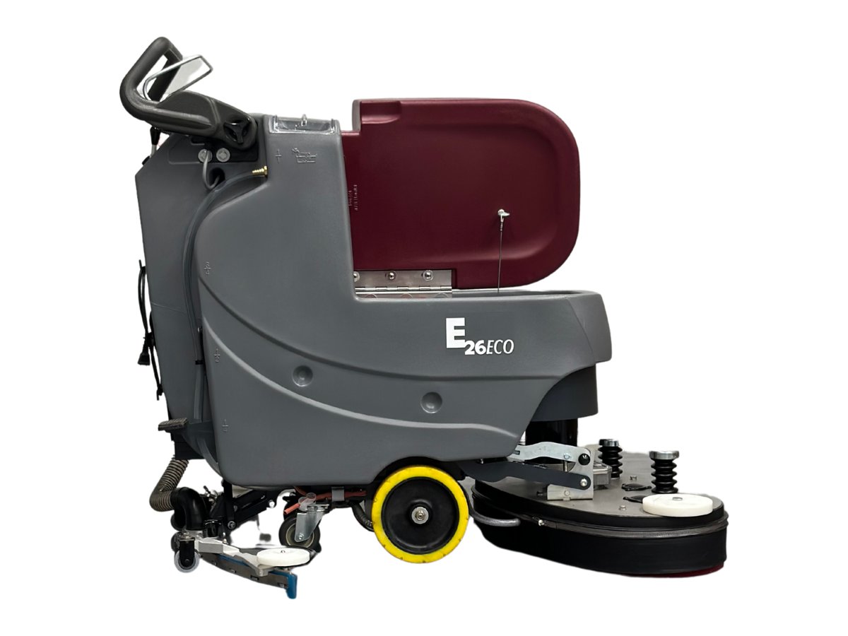 Minuteman E26 ECO scrubber with the recovery tank lid open