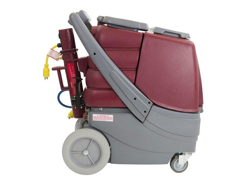 Minuteman Rush carpet extractor with the external heater mounted, side view