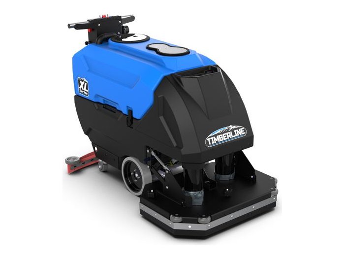Timberline XL28 Disk walk-behind floor scrubber with blue tanks and dual disk deck