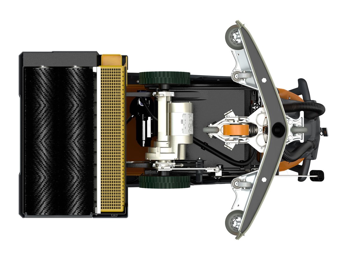 Underside view of the TASKI ULTIMAXX 1900 RB55 dual cylindrical roller brush system