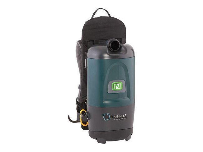 Nobles Aspen-6 corded backpack vacuum with Deuter harness, right side view