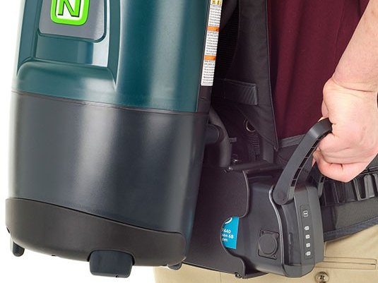 Removing the lithium-ion battery from a Nobles Aspen-6B backpack vacuum
