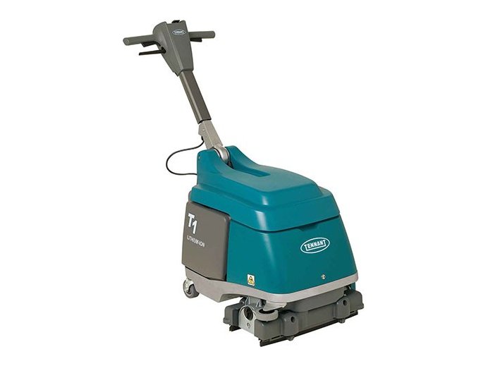 Tennant T1B battery walk-behind micro scrubber, front right view