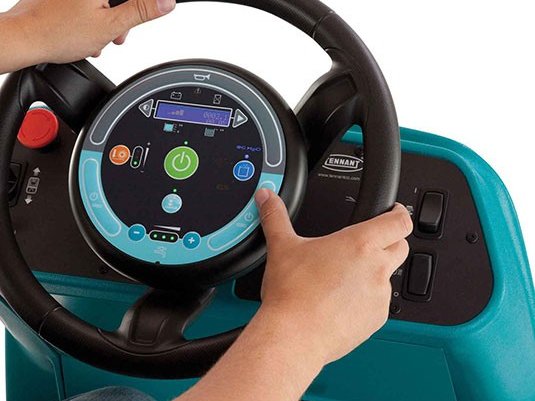 Touch-N-Go control module mounted in the steering wheel of the Tennant T12 XP