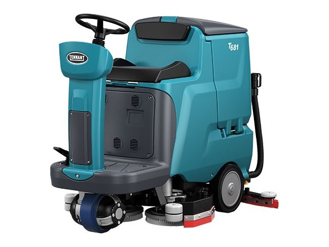 Tennant T681 small ride-on floor scrubber, front left view