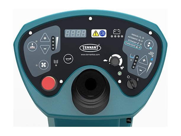 Tennant T681 dashboard control panel with display and selector knobs