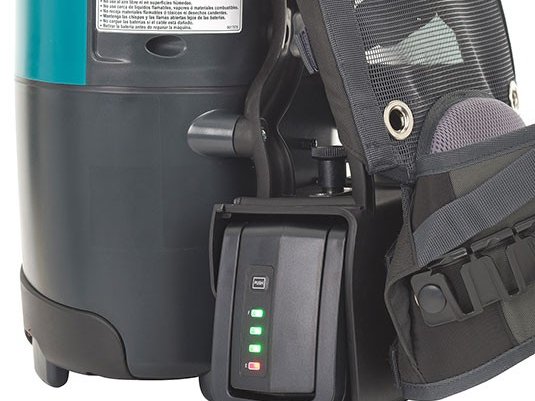 Close-up of the Tennant V-BP-6B lithium-ion battery pack with charge lights