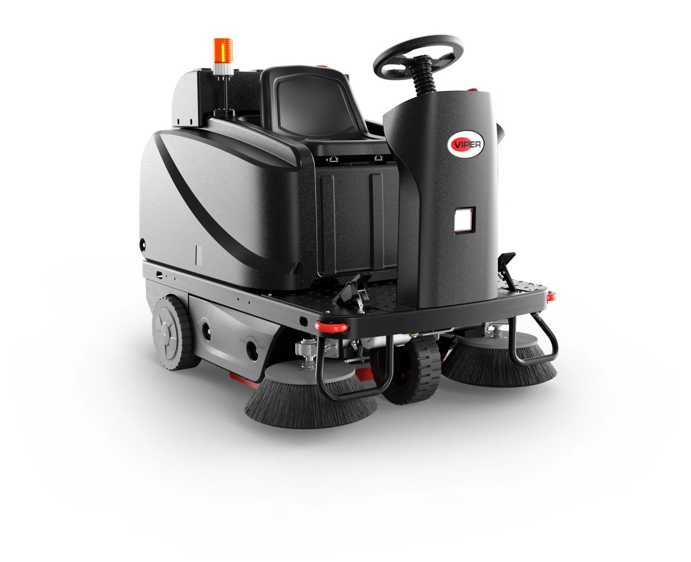Viper ROS1300 ride-on sweeper, right front view
